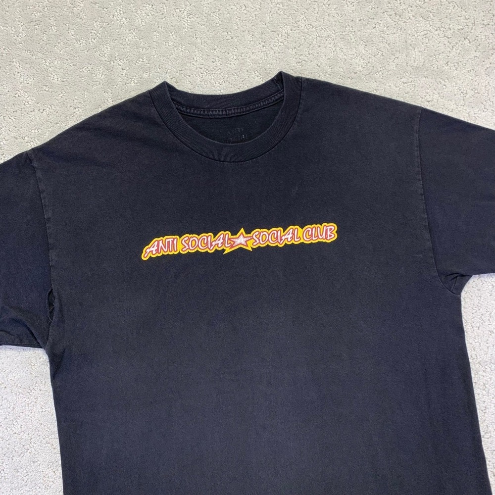 Anti Social Social Club T Shirt Mens Large Black Graphic Star Spell Out